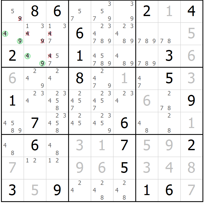 Position des candidats pour la solution de la Gr 19 page 21 du magazine de sudoku Expert n° 020