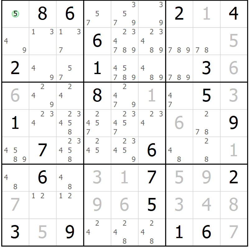 Position des candidats pour la solution de la Gr 19 page 21 du magazine de sudoku Expert n° 020