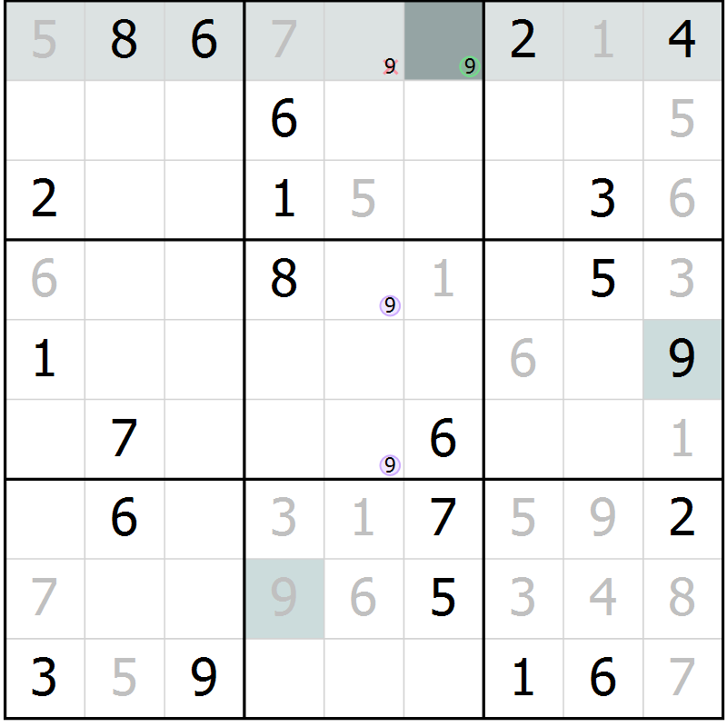 Position des candidats pour la solution de la Gr 19 page 21 du magazine de sudoku Expert n° 020