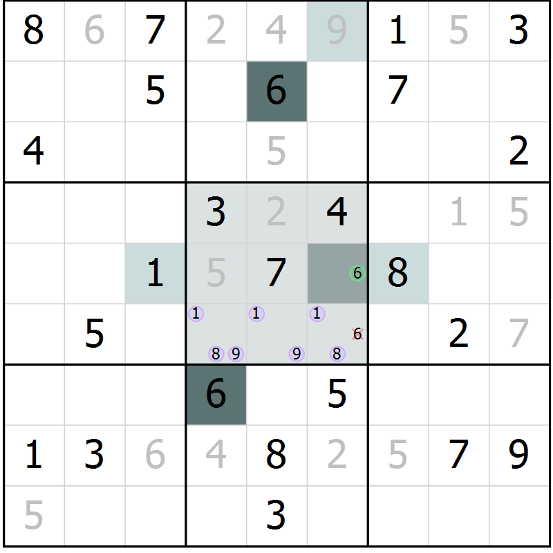 Position des candidats pour la solution de la Gr 2 page 4 du magazine de sudoku Expert n° 020