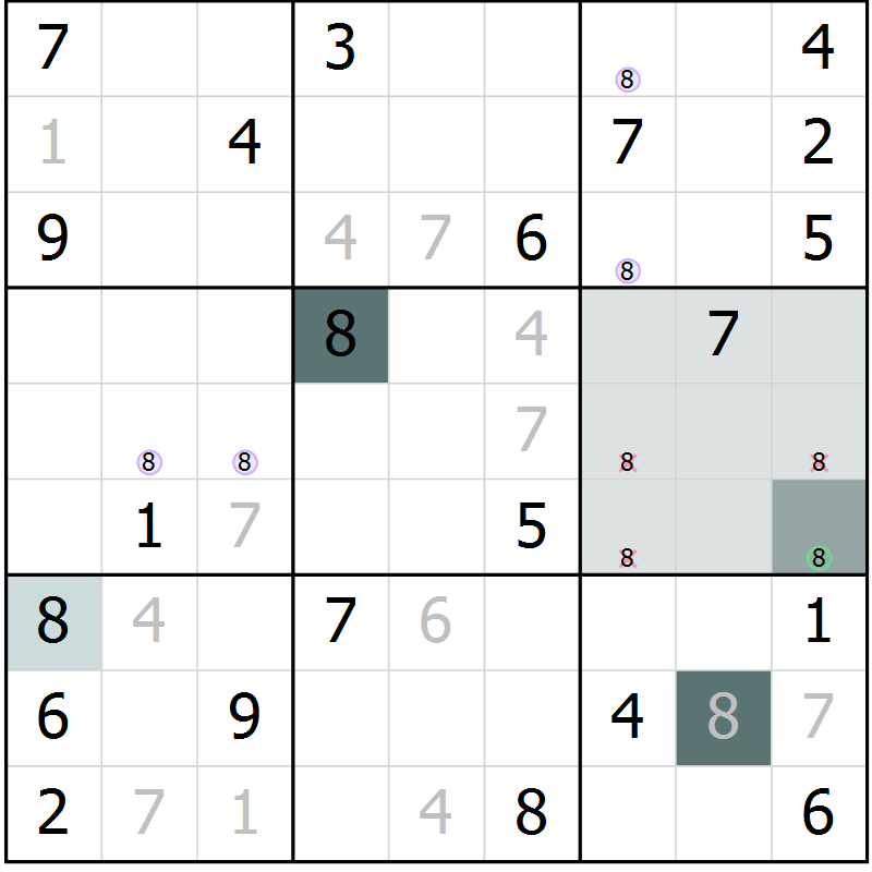 Position des candidats pour la solution de la Gr 21 page 23 du magazine de sudoku Expert n° 020
