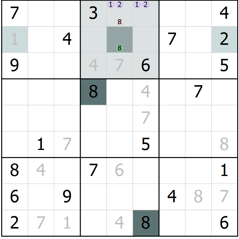 Position des candidats pour la solution de la Gr 21 page 23 du magazine de sudoku Expert n° 020