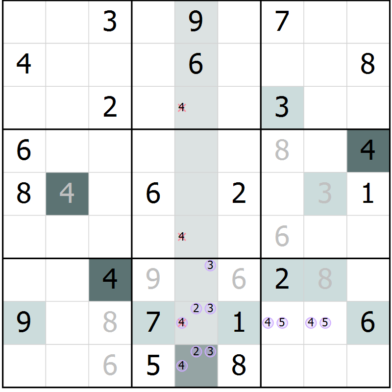 Position des candidats pour la solution de la Gr 22 page 24 du magazine de sudoku Expert n° 020