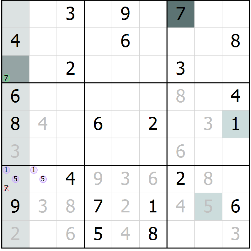Position des candidats pour la solution de la Gr 22 page 24 du magazine de sudoku Expert n° 020