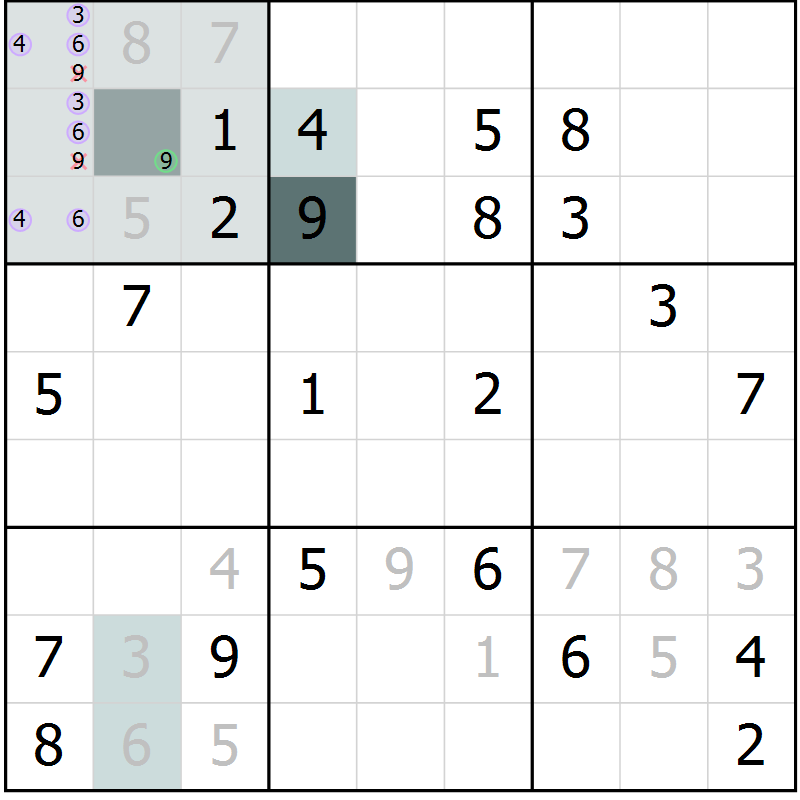Position des candidats pour la solution de la Gr 23 page 25 du magazine de sudoku Expert n° 020