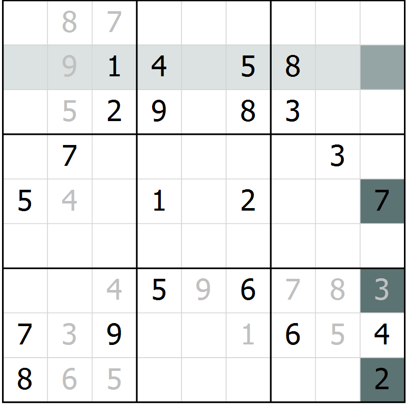 Position des candidats pour la solution de la Gr 23 page 25 du magazine de sudoku Expert n° 020