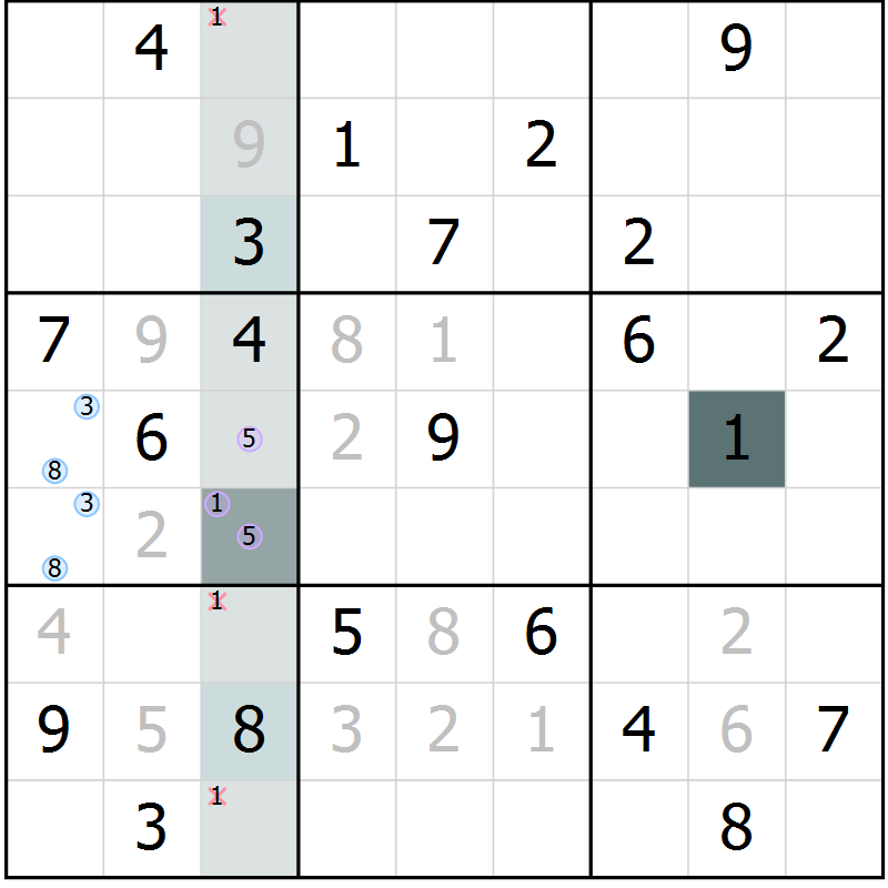 Position des candidats pour la solution de la Gr 24 page 26 du magazine de sudoku Expert n° 020