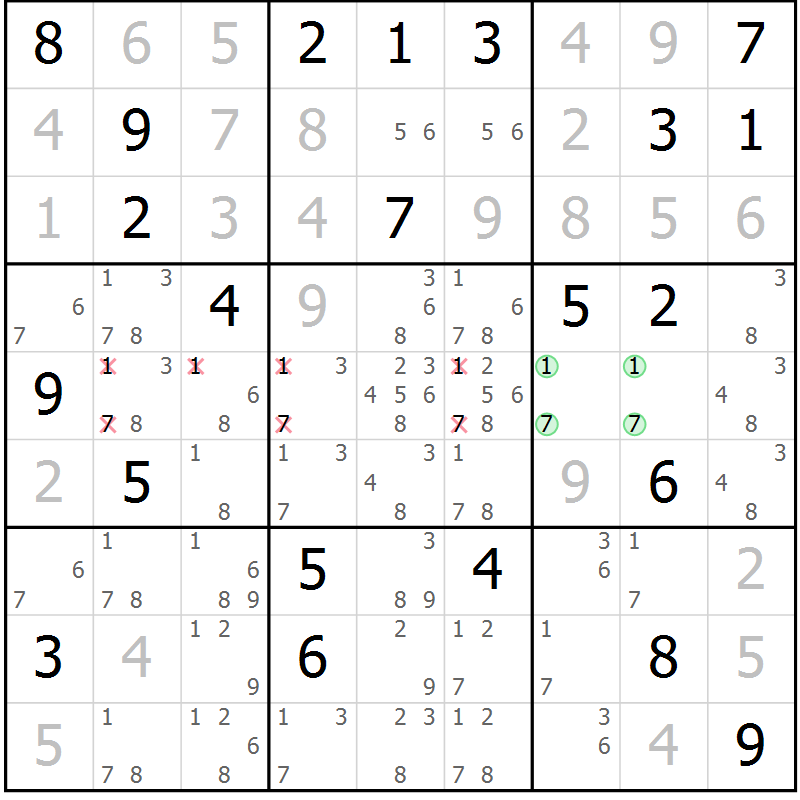 Position des candidats pour la solution de la Gr 25 page 27 du magazine de sudoku Expert n° 020