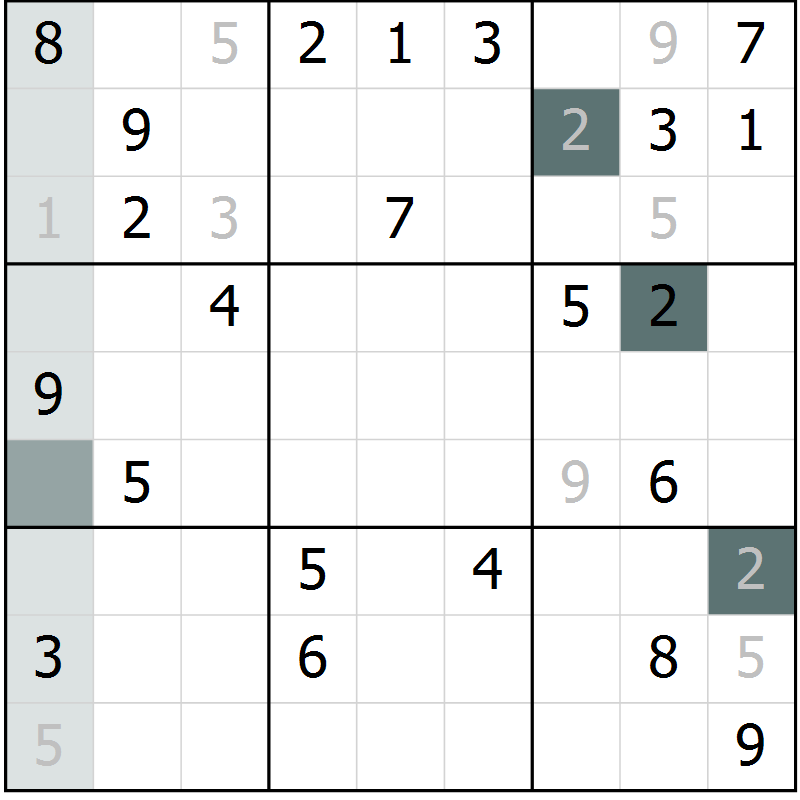 Position des candidats pour la solution de la Gr 25 page 27 du magazine de sudoku Expert n° 020
