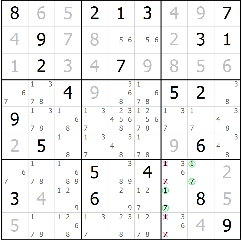 Position des candidats pour la solution de la Gr 25 page 27 du magazine de sudoku Expert n° 020