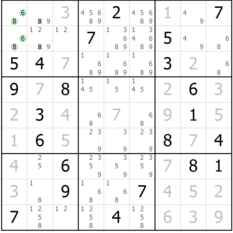 Position des candidats pour la solution de la Gr 26 page 28 du magazine de sudoku Expert n° 020