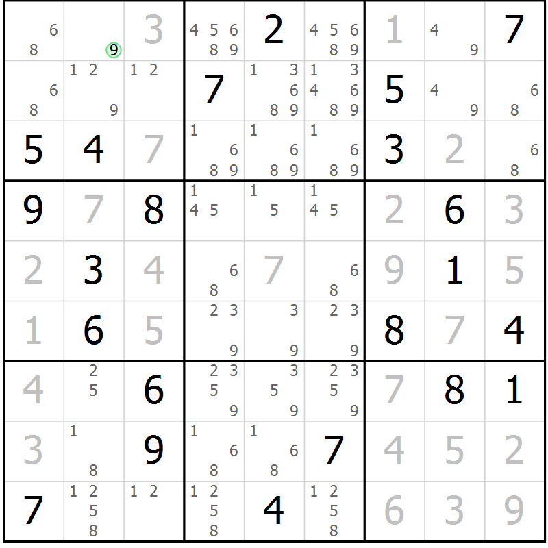 Position des candidats pour la solution de la Gr 26 page 28 du magazine de sudoku Expert n° 020