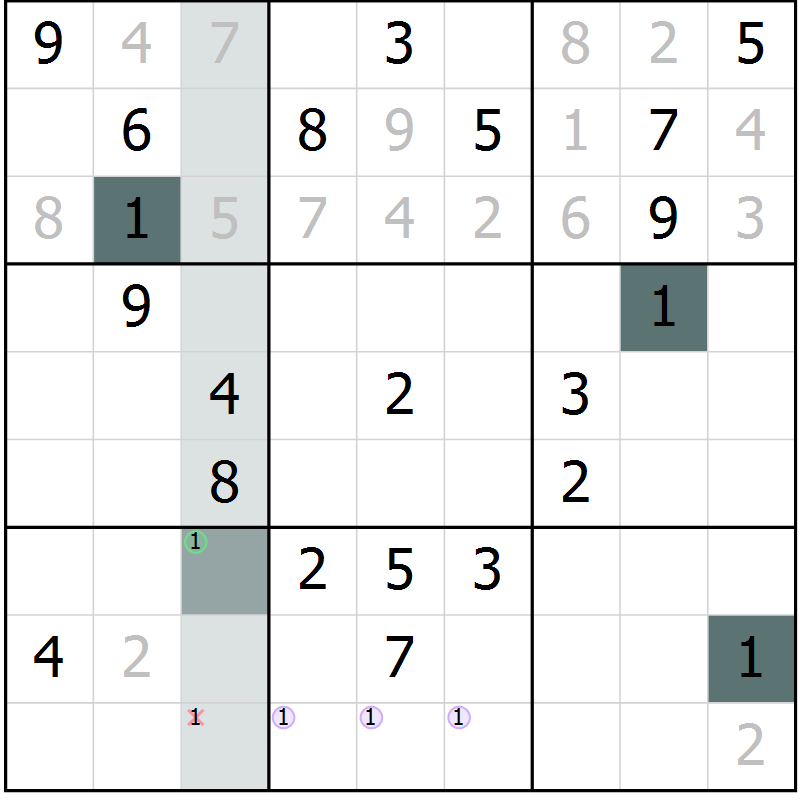 Position des candidats pour la solution de la Gr 27 page 29 du magazine de sudoku Expert n° 020