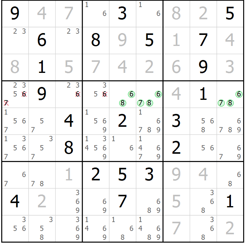 Position des candidats pour la solution de la Gr 27 page 29 du magazine de sudoku Expert n° 020