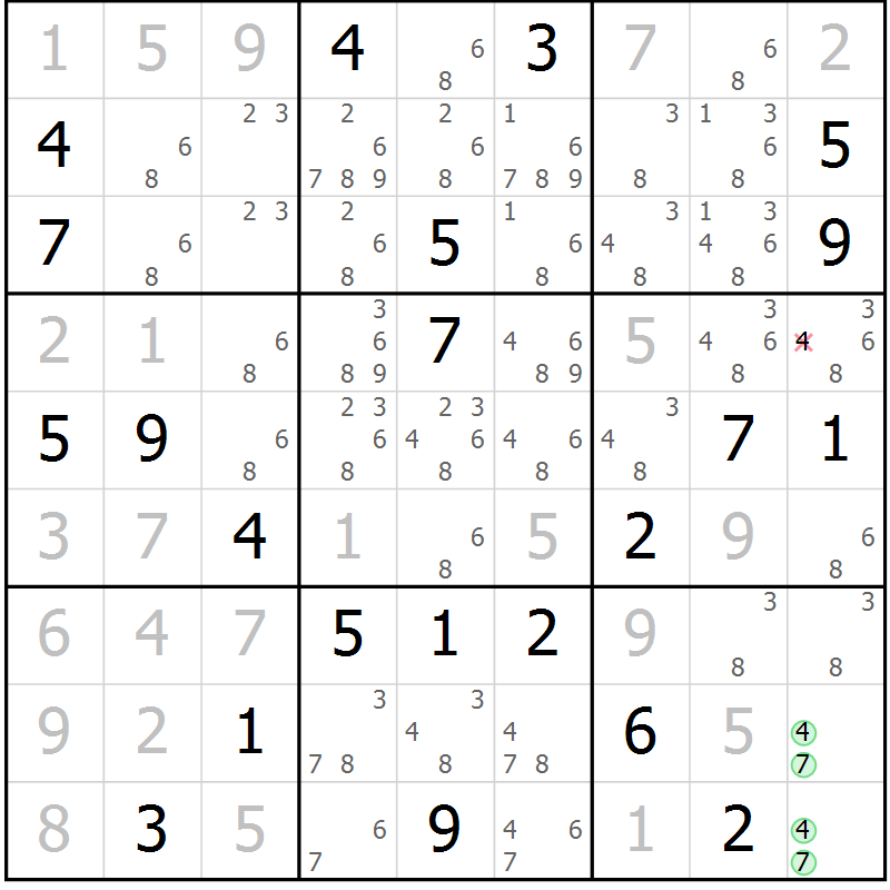 Position des candidats pour la solution de la Gr 28 page 30 du magazine de sudoku Expert n° 020
