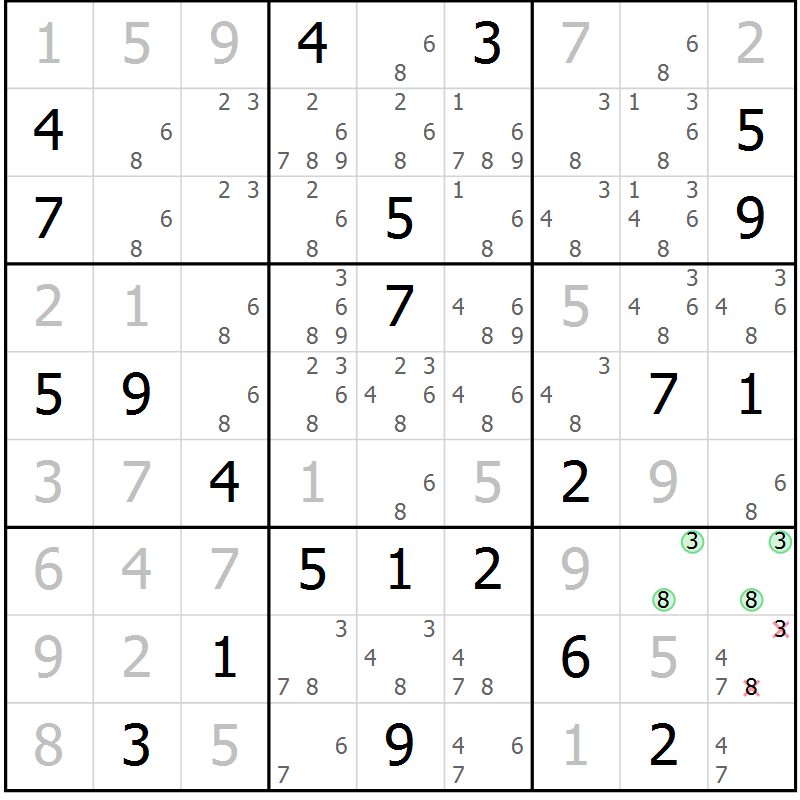 Position des candidats pour la solution de la Gr 28 page 30 du magazine de sudoku Expert n° 020