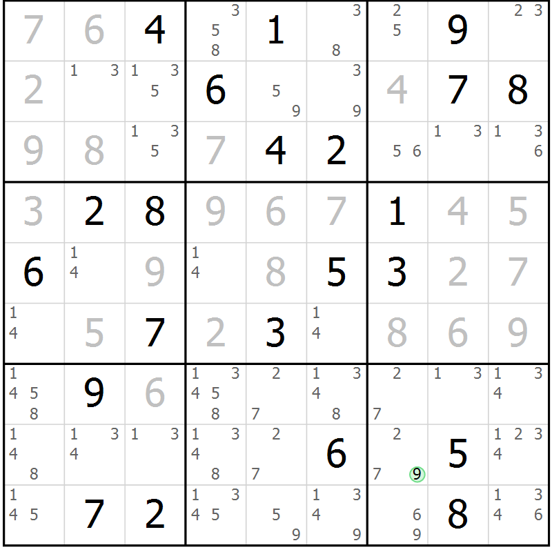 Position des candidats pour la solution de la Gr 31 page 33 du magazine de sudoku Expert n° 020