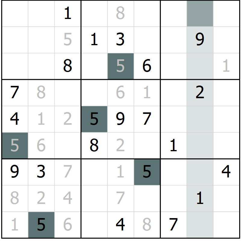 Position des candidats pour la solution de la Gr 34 page 36 du magazine de sudoku Expert n° 020