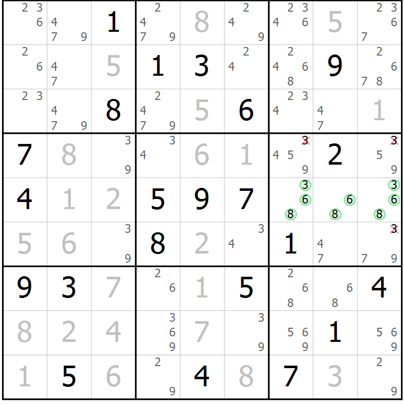 Position des candidats pour la solution de la Gr 34 page 36 du magazine de sudoku Expert n° 020