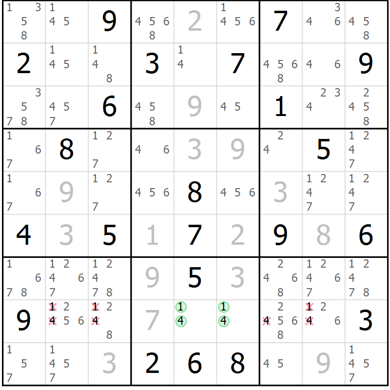 Position des candidats pour la solution de la Gr 38 page 40 du magazine de sudoku Expert n° 020