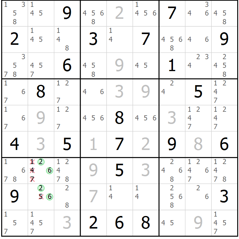 Position des candidats pour la solution de la Gr 38 page 40 du magazine de sudoku Expert n° 020