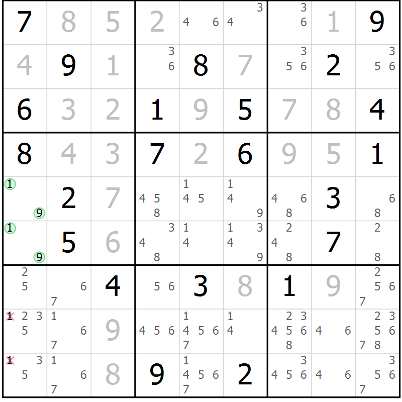 Position des candidats pour la solution de la Gr 39 page 41 du magazine de sudoku Expert n° 020
