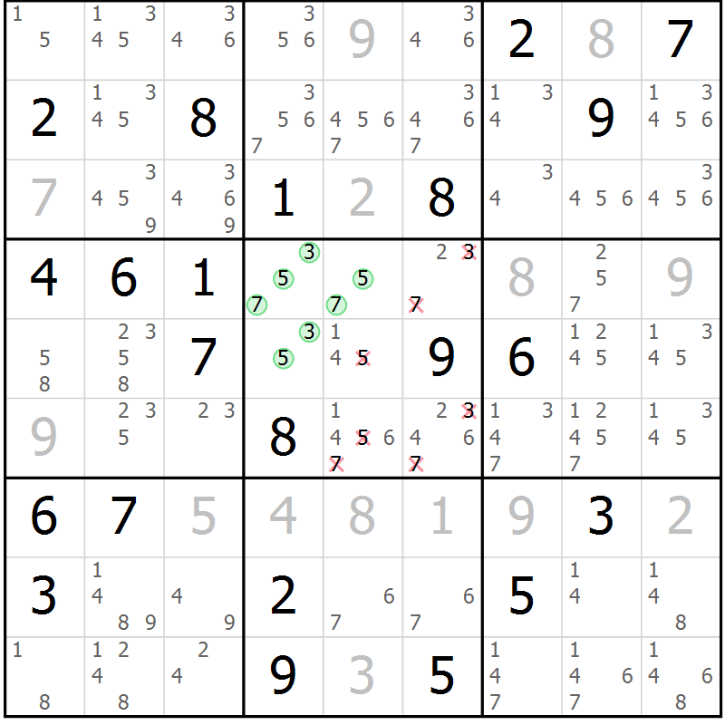 Position des candidats pour la solution de la Gr 40 page 42 du magazine de sudoku Expert n° 020