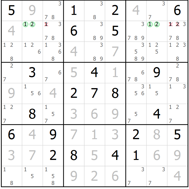 Position des candidats pour la solution de la Gr 42 page 44 du magazine de sudoku Expert n° 020