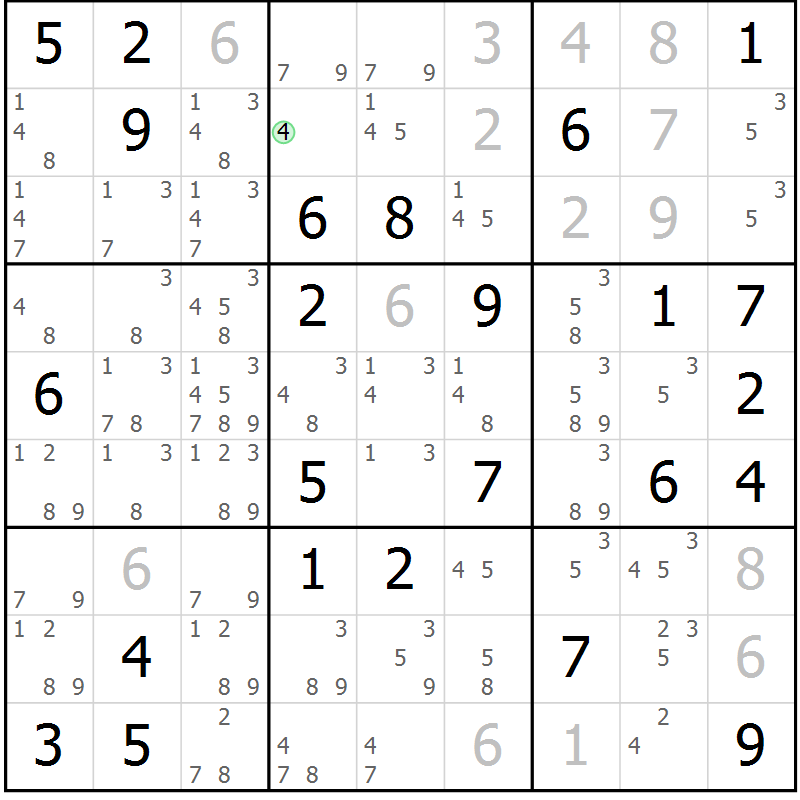 Position des candidats pour la solution de la Gr 43 page 45 du magazine de sudoku Expert n° 020