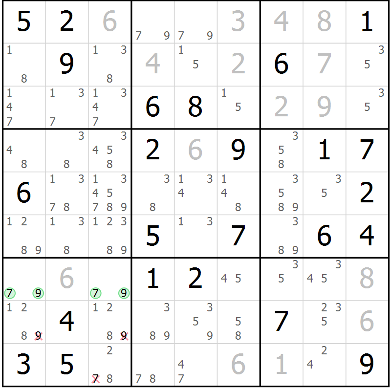 Position des candidats pour la solution de la Gr 43 page 45 du magazine de sudoku Expert n° 020