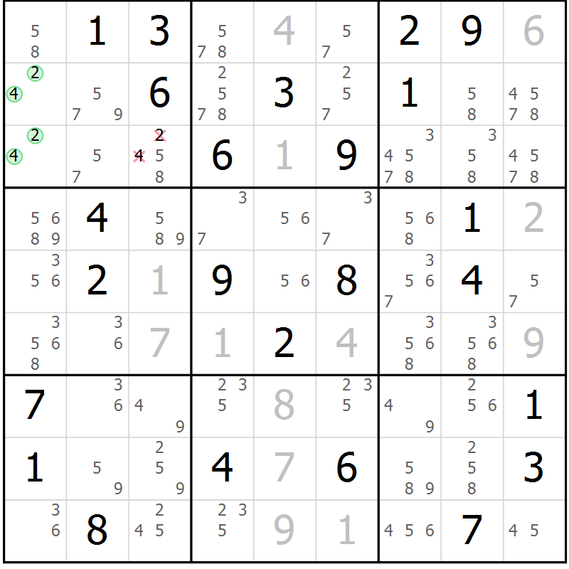Position des candidats pour la solution de la Gr 44 page 46 du magazine de sudoku Expert n° 020