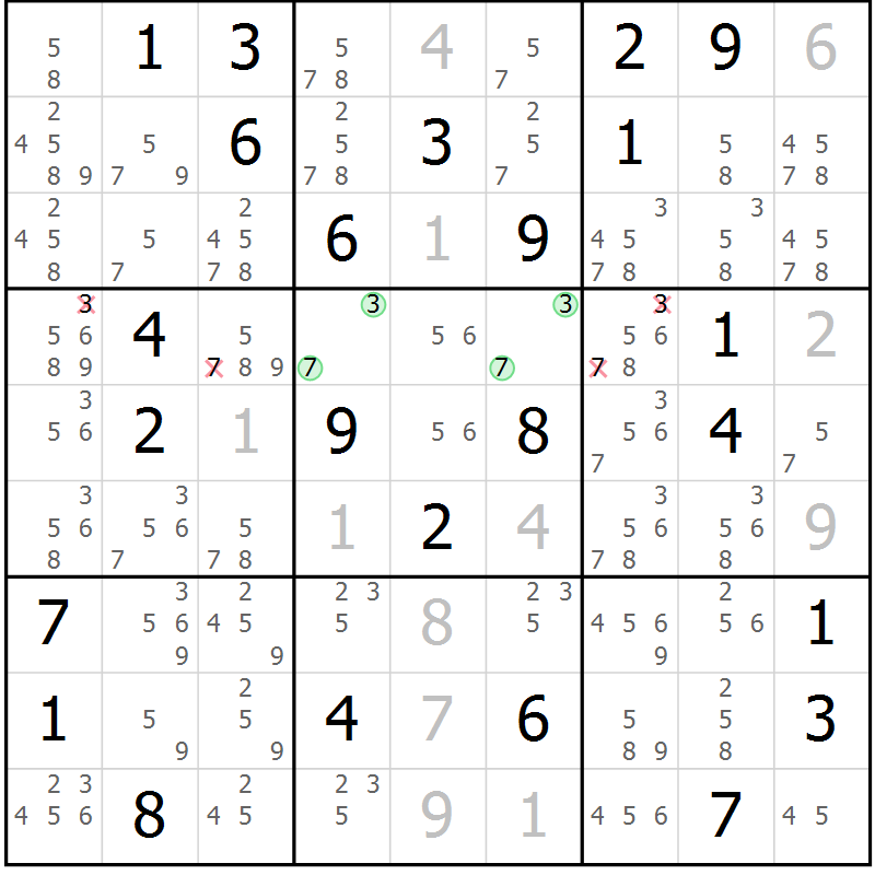 Position des candidats pour la solution de la Gr 44 page 46 du magazine de sudoku Expert n° 020
