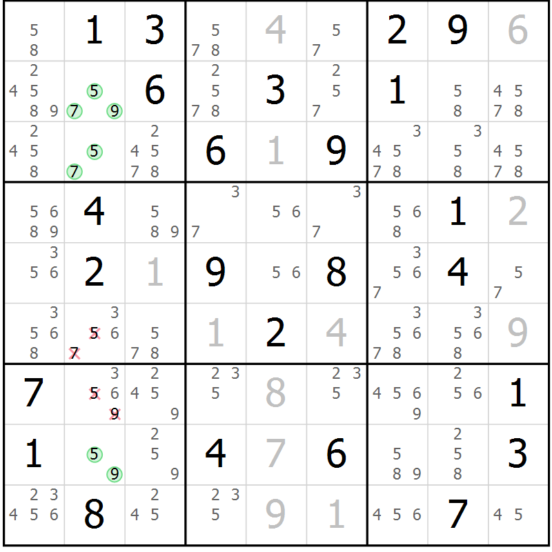 Position des candidats pour la solution de la Gr 44 page 46 du magazine de sudoku Expert n° 020
