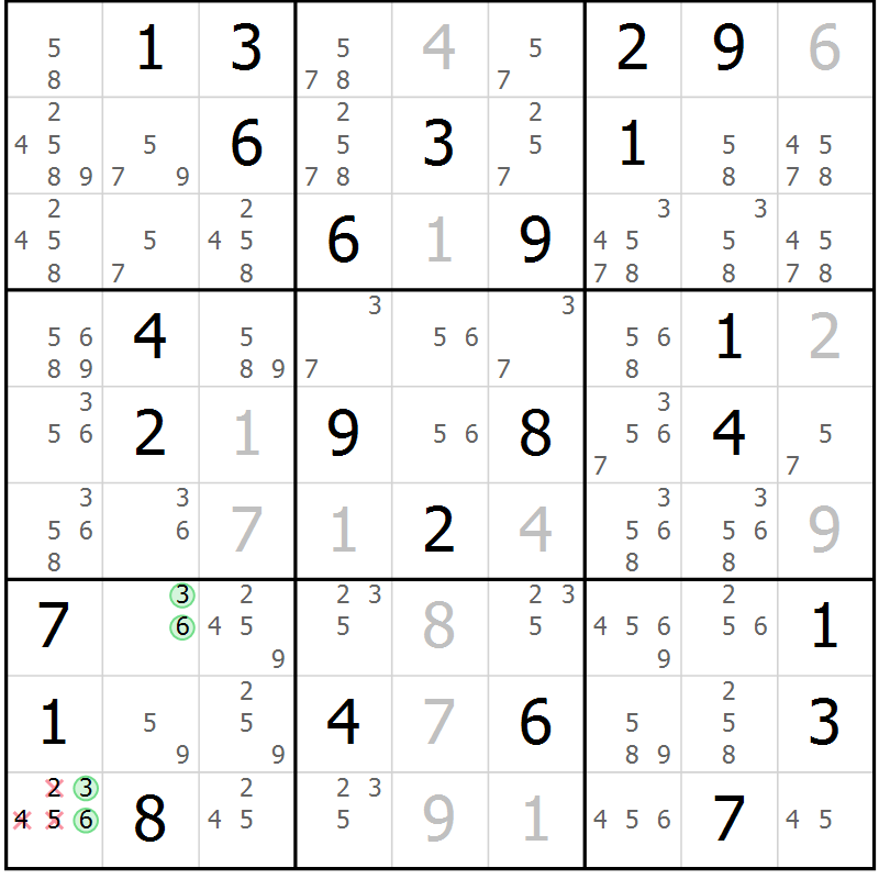 Position des candidats pour la solution de la Gr 44 page 46 du magazine de sudoku Expert n° 020