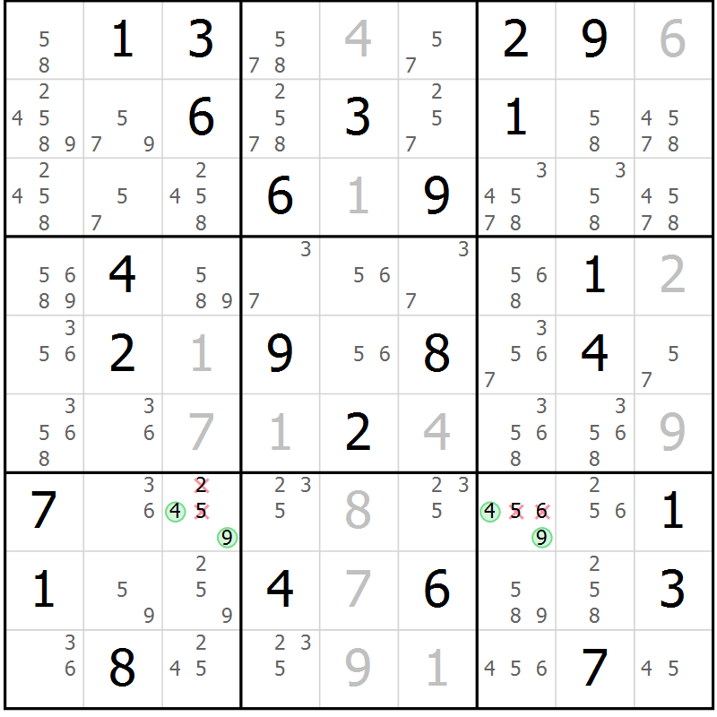 Position des candidats pour la solution de la Gr 44 page 46 du magazine de sudoku Expert n° 020