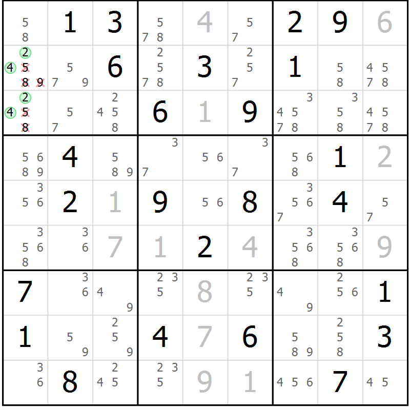 Position des candidats pour la solution de la Gr 44 page 46 du magazine de sudoku Expert n° 020