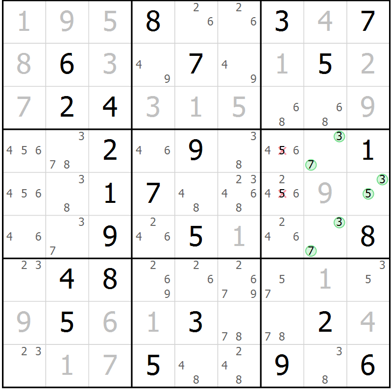 Position des candidats pour la solution de la Gr 45 page 47 du magazine de sudoku Expert n° 020