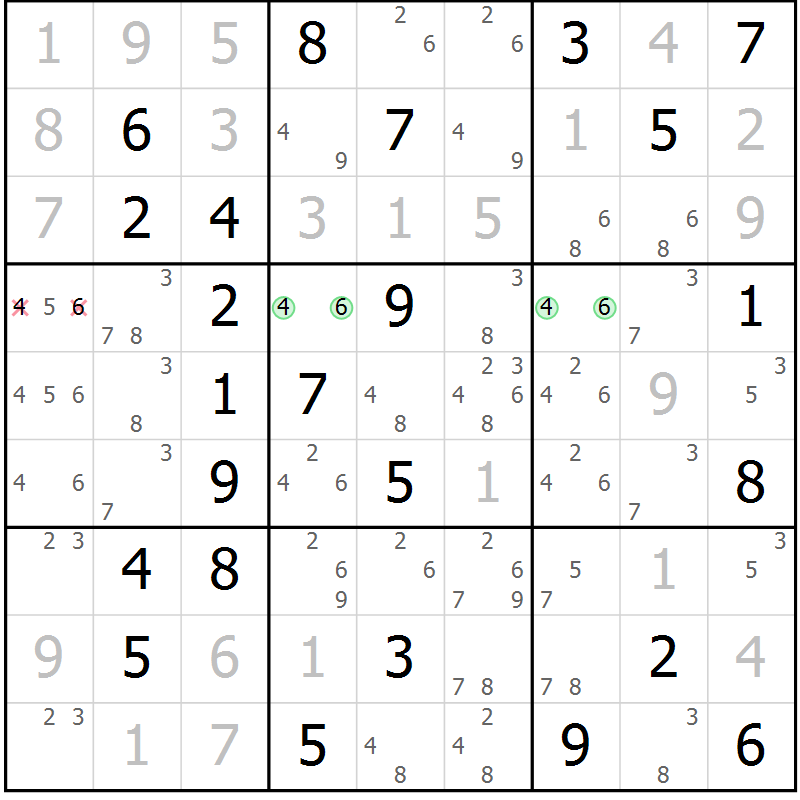 Position des candidats pour la solution de la Gr 45 page 47 du magazine de sudoku Expert n° 020