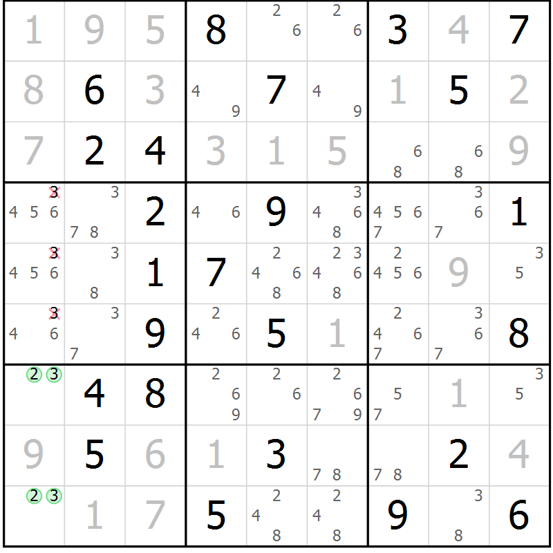 Position des candidats pour la solution de la Gr 45 page 47 du magazine de sudoku Expert n° 020