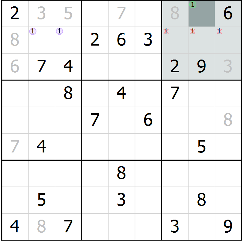 Position des candidats pour la solution de la Gr 47 page 49 du magazine de sudoku Expert n° 020