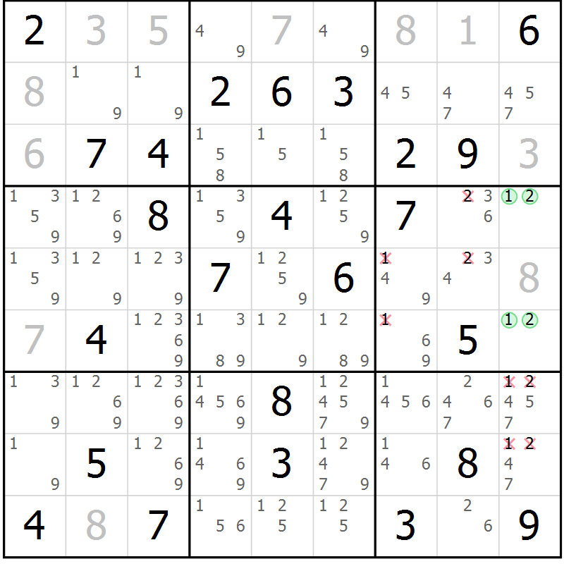 Position des candidats pour la solution de la Gr 47 page 49 du magazine de sudoku Expert n° 020
