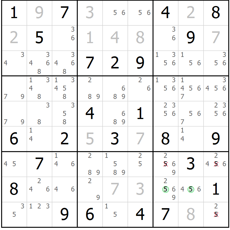 Position des candidats pour la solution de la Gr 49 page 51 du magazine de sudoku Expert n° 020