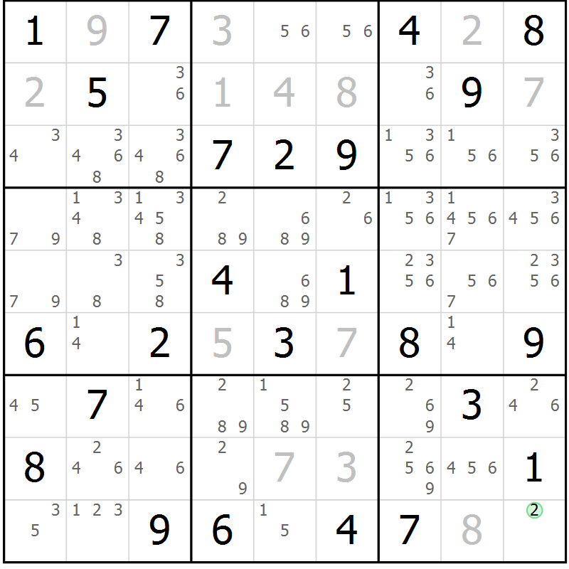Position des candidats pour la solution de la Gr 49 page 51 du magazine de sudoku Expert n° 020