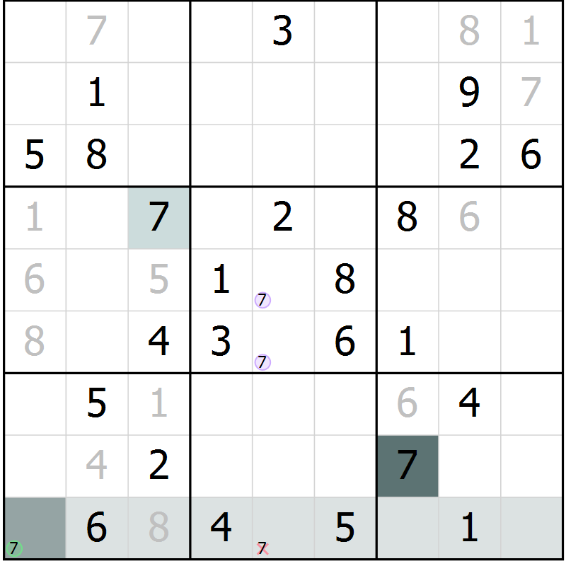 Position des candidats pour la solution de la Gr 5 page 7 du magazine de sudoku Expert n° 020