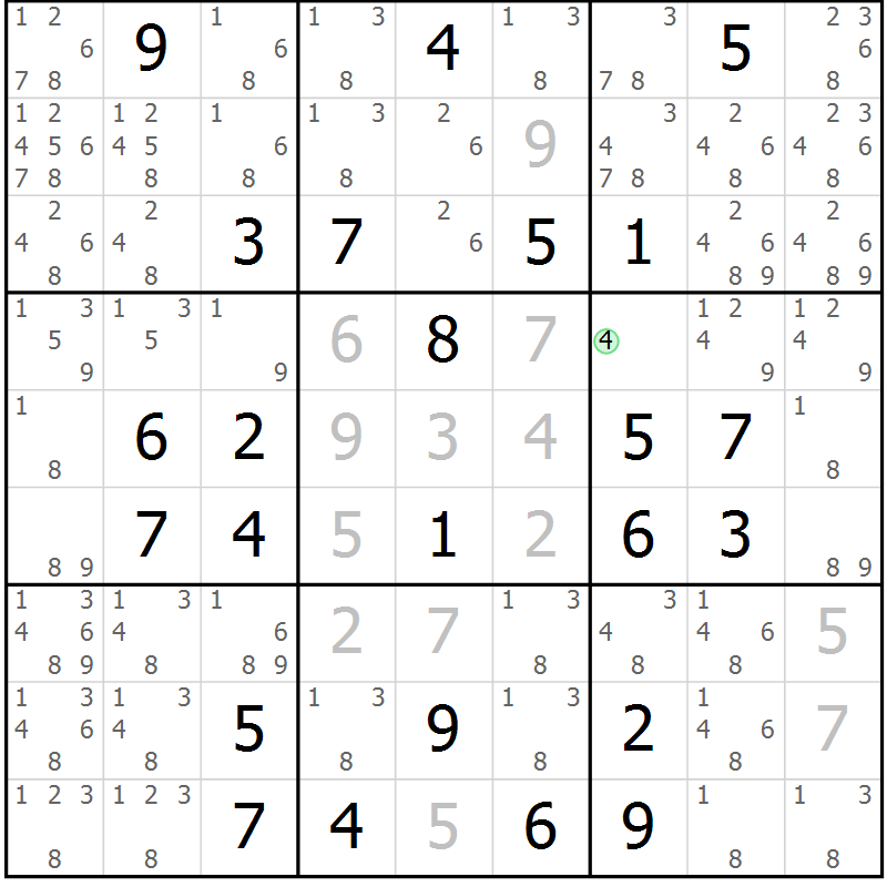 Position des candidats pour la solution de la Gr 50 page 52 du magazine de sudoku Expert n° 020