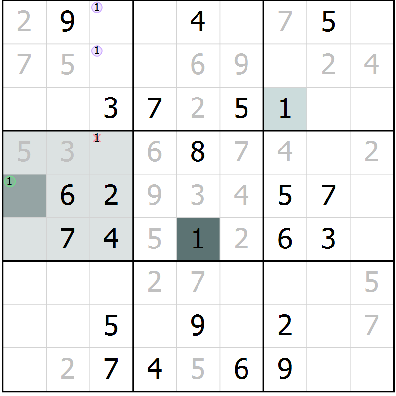 Position des candidats pour la solution de la Gr 50 page 52 du magazine de sudoku Expert n° 020