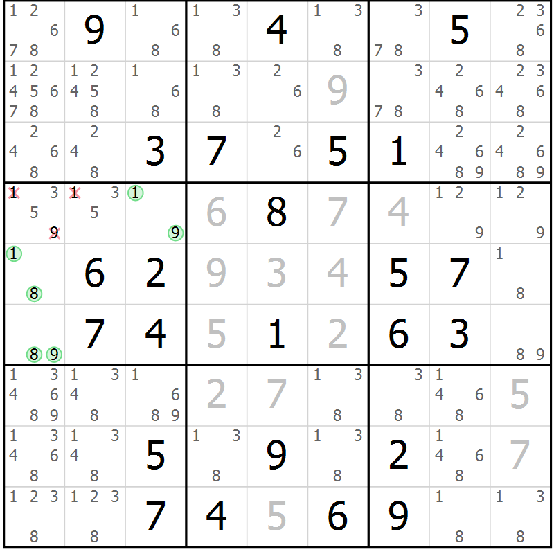 Position des candidats pour la solution de la Gr 50 page 52 du magazine de sudoku Expert n° 020