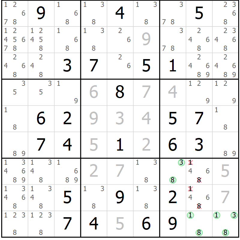 Position des candidats pour la solution de la Gr 50 page 52 du magazine de sudoku Expert n° 020