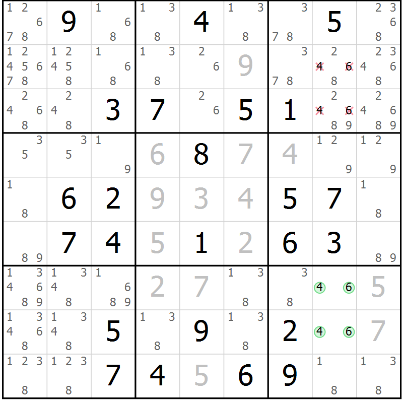 Position des candidats pour la solution de la Gr 50 page 52 du magazine de sudoku Expert n° 020