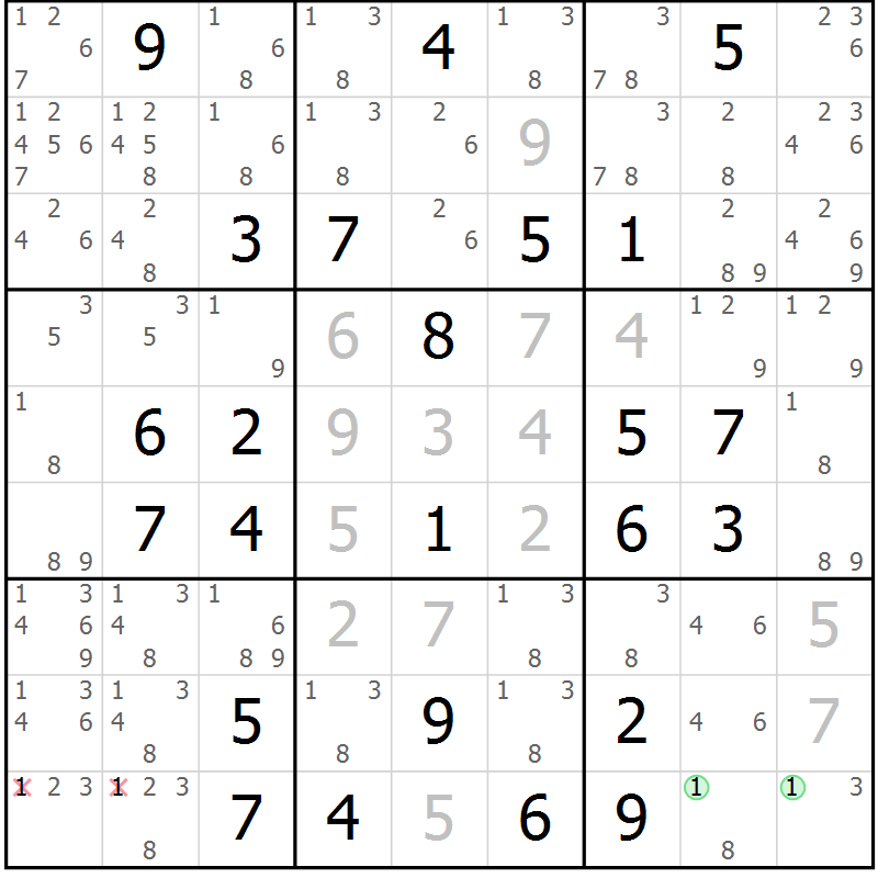 Position des candidats pour la solution de la Gr 50 page 52 du magazine de sudoku Expert n° 020
